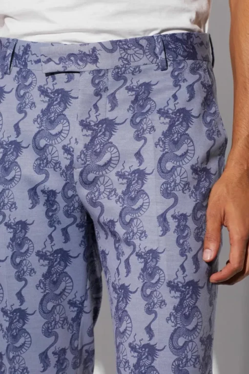 Slim Fit Dragon Printed Wrap Suit