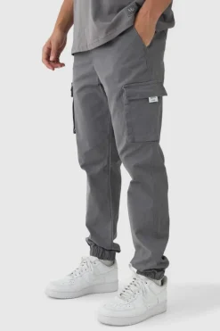 Slim Fit Elasticated Waist Woven Tab Cuffed Cargo Trousers