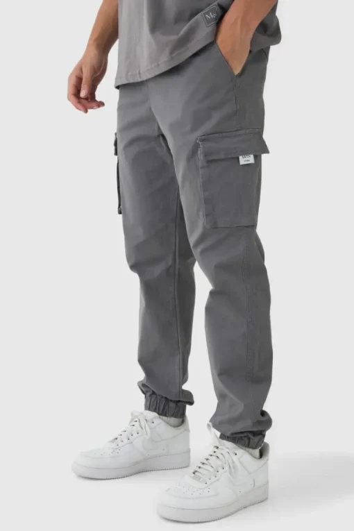 Slim Fit Elasticated Waist Woven Tab Cuffed Cargo Trousers