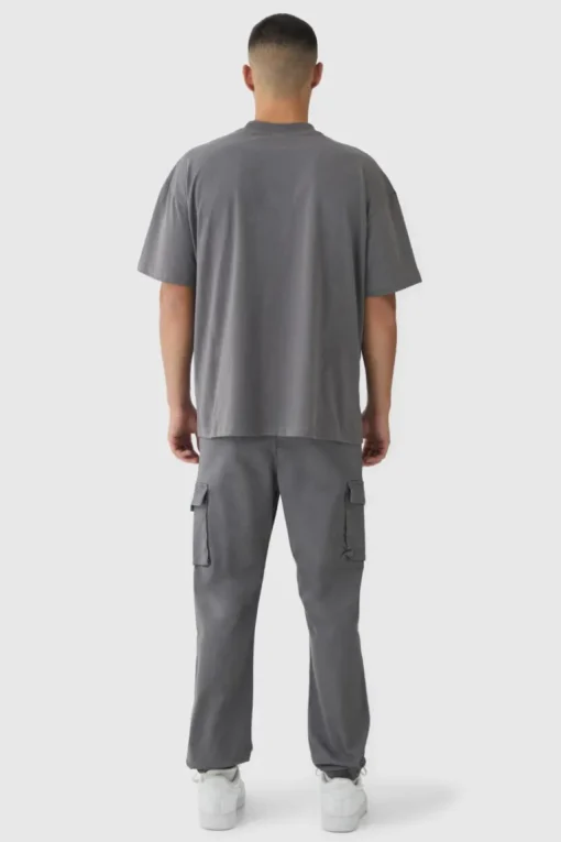 Slim Fit Elasticated Waist Woven Tab Cuffed Cargo Trousers