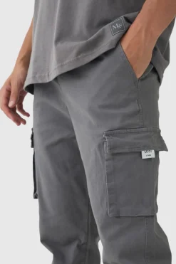 Slim Fit Elasticated Waist Woven Tab Cuffed Cargo Trousers