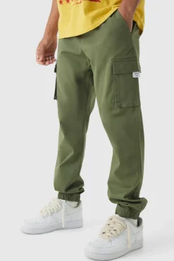 Slim Fit Elasticated Waist Woven Tab Cuffed Cargo Trousers