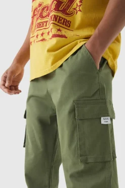 Slim Fit Elasticated Waist Woven Tab Cuffed Cargo Trousers