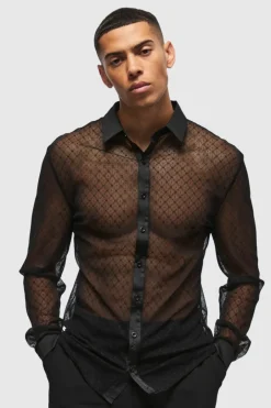 Slim Fit Long Sleeve Lace Shirt