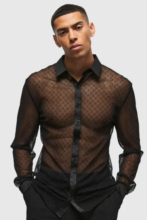 Slim Fit Long Sleeve Lace Shirt