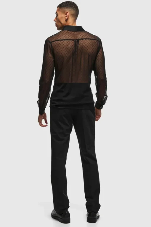 Slim Fit Long Sleeve Lace Shirt