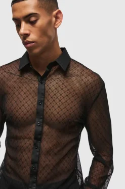 Slim Fit Long Sleeve Lace Shirt