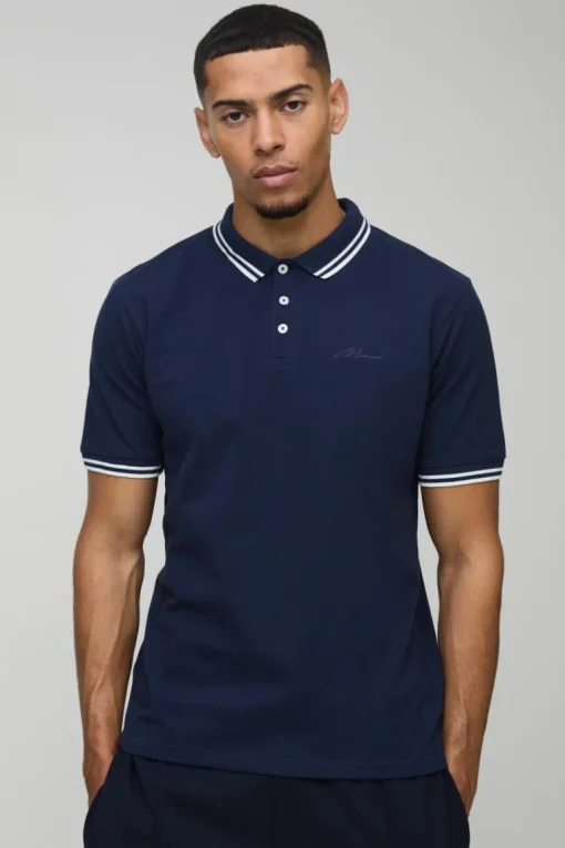 Slim Fit Man Signature Tipped Pique Polo