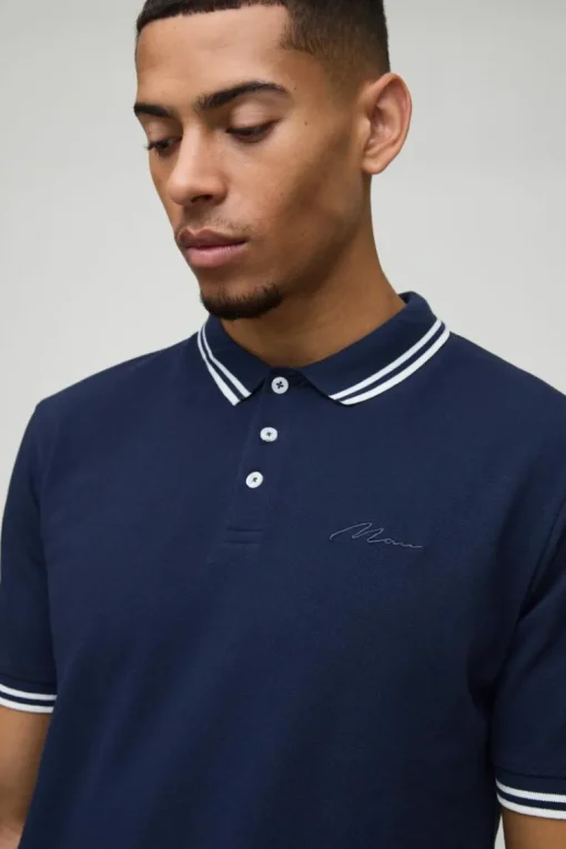 Slim Fit Man Signature Tipped Pique Polo