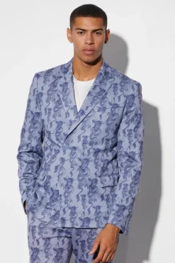 Slim Fit Wrap Dragon Printed Suit Jacket