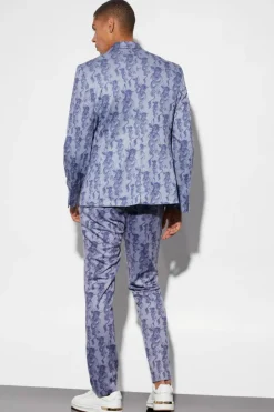 Slim Fit Wrap Dragon Printed Suit Jacket