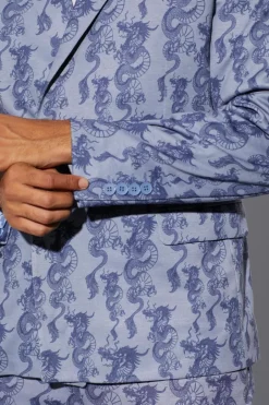 Slim Fit Wrap Dragon Printed Suit Jacket