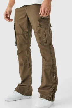 Slim Flare Zip Gusset Overdye Acid Wash Cargo Trouser