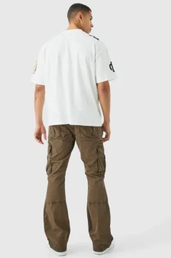 Slim Flare Zip Gusset Overdye Acid Wash Cargo Trouser