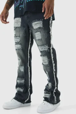 Slim Flared All Over Ripped Jeans With Let Down Hem