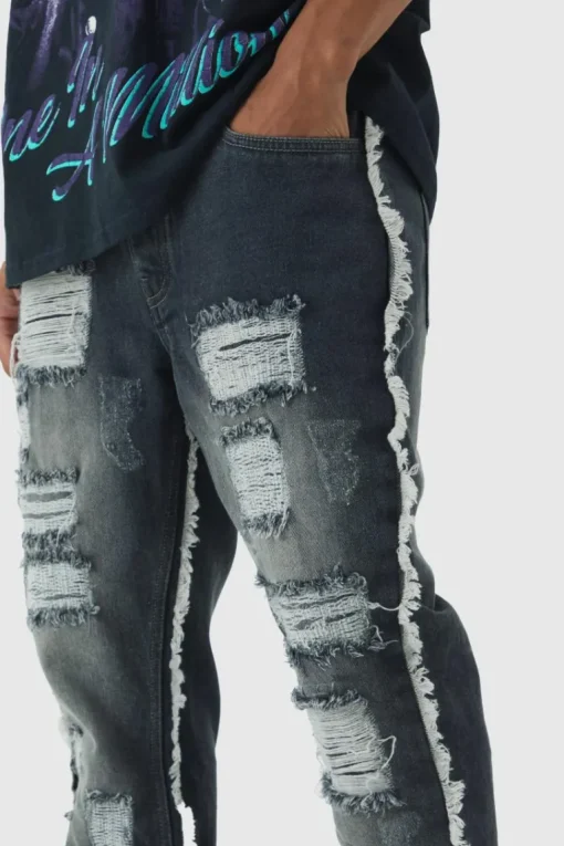 Slim Flared All Over Ripped Jeans With Let Down Hem