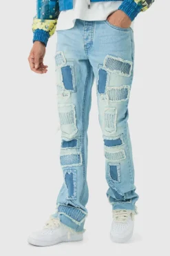 Slim Flared Stacked Rip & Repair Stitch Jeans