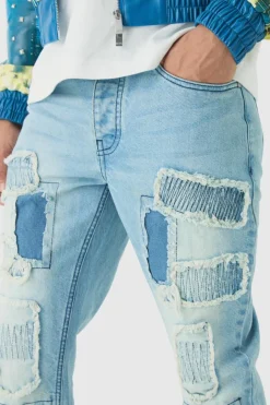 Slim Flared Stacked Rip & Repair Stitch Jeans