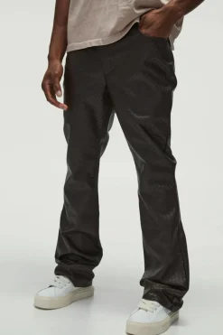 Slim Flared Woven PU Trousers