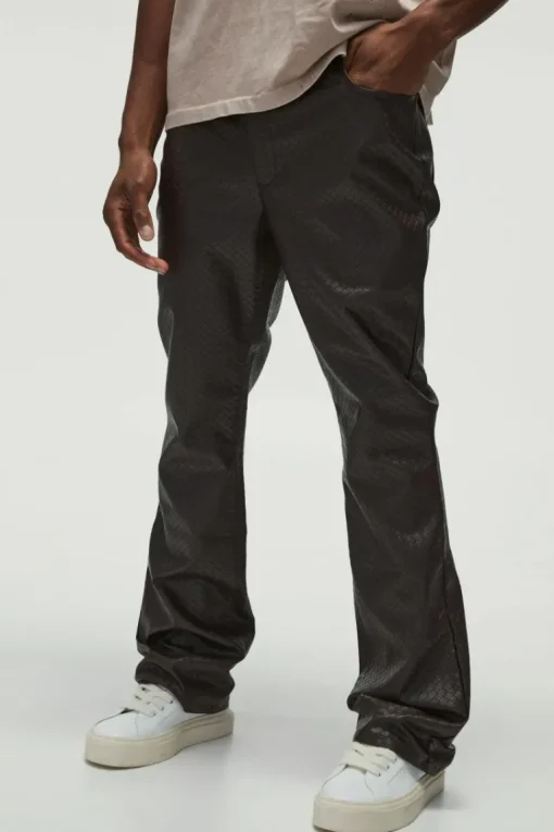 Slim Flared Woven PU Trousers
