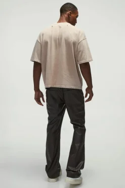 Slim Flared Woven PU Trousers