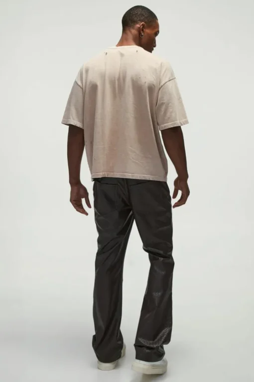 Slim Flared Woven PU Trousers