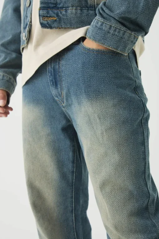 Slim Rigid Flare Herringbone Fabric Interest Jeans