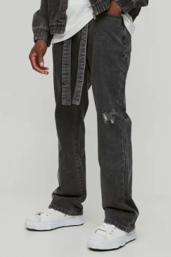 Slim Rigid Flared Embossed Belted Jeans