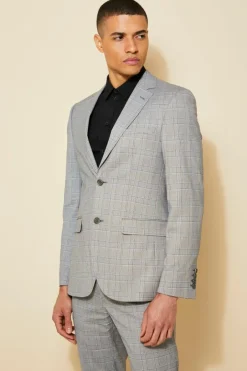 Slim Single Breasted Check Suit Jacket