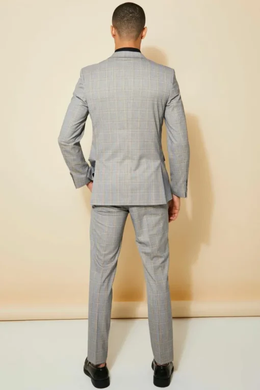 Slim Single Breasted Check Suit Jacket