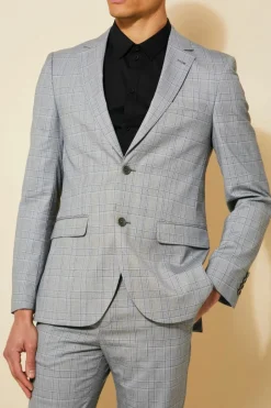 Slim Single Breasted Check Suit Jacket