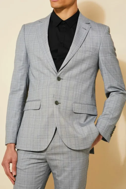 Slim Single Breasted Check Suit Jacket