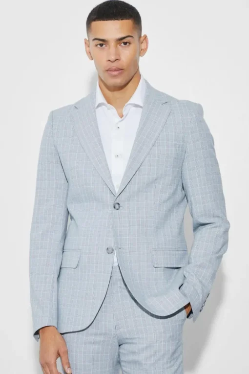 Slim Single Breasted Checked Blazer