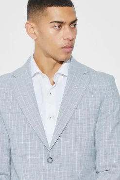 Slim Single Breasted Checked Blazer