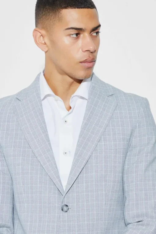 Slim Single Breasted Checked Blazer