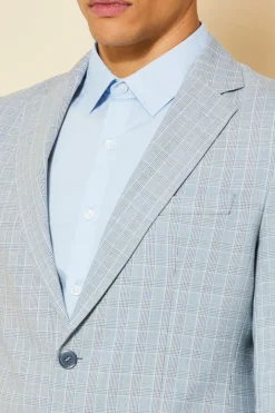 Slim Single Breasted Checked Blazer