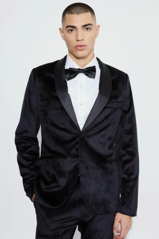 Slim Velvet and Satin Lapel Suit Jacket
