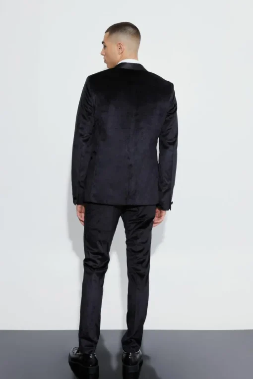 Slim Velvet and Satin Lapel Suit Jacket