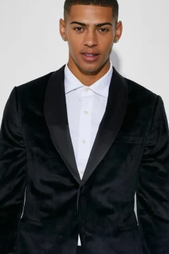 Slim Velvet and Satin Lapel Suit Jacket