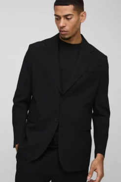 Straight Fit Textured Stretch Blazer