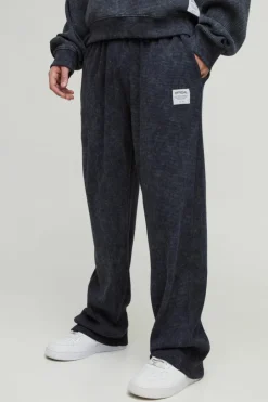Straight Leg Acid Wash Heavy Waffle Jogger With Woven Tab
