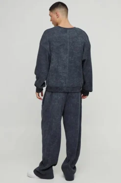 Straight Leg Acid Wash Heavy Waffle Jogger With Woven Tab