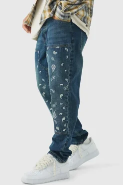 Straight Leg Antique Carpenter Paisley Embroidered Jeans