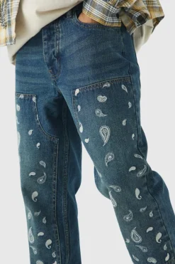 Straight Leg Antique Carpenter Paisley Embroidered Jeans
