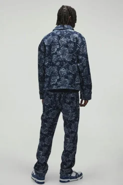 Straight Leg Floral Denim Jacquard Jeans