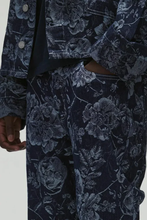 Straight Leg Floral Denim Jacquard Jeans