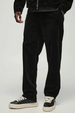 Straight Leg Half Fixed Waistband Velour Trousers