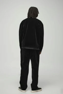Straight Leg Half Fixed Waistband Velour Trousers
