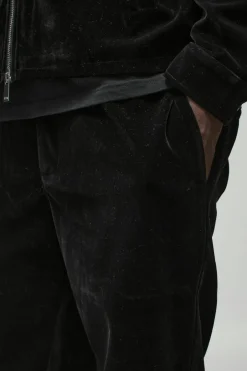 Straight Leg Half Fixed Waistband Velour Trousers