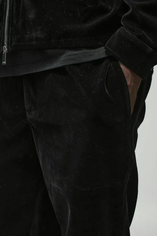 Straight Leg Half Fixed Waistband Velour Trousers
